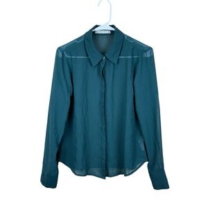 Abercrombie & Fitch Women Hunter‎ Green Sheer Button Down Blouse Top Size Small